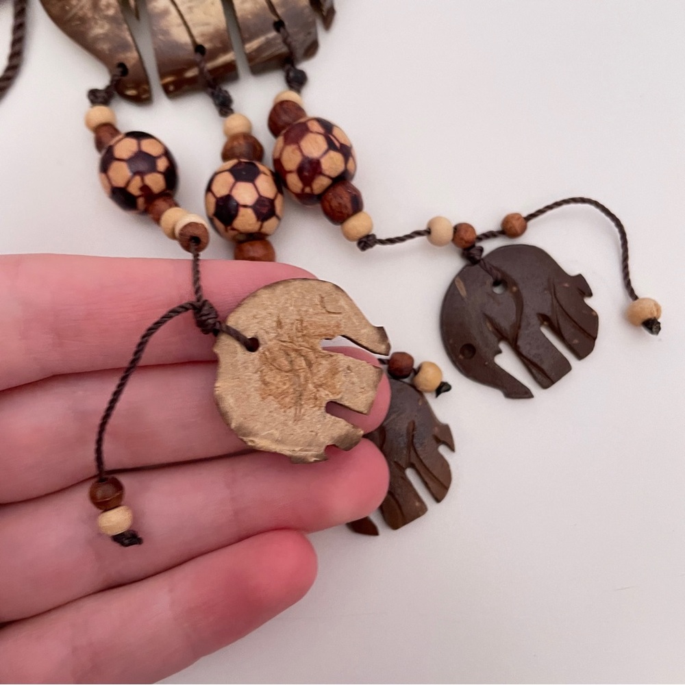 Vintage WOOD African Elephant Summer Boho Festival Maximalist Oversized Necklace - Picture 6 of 10